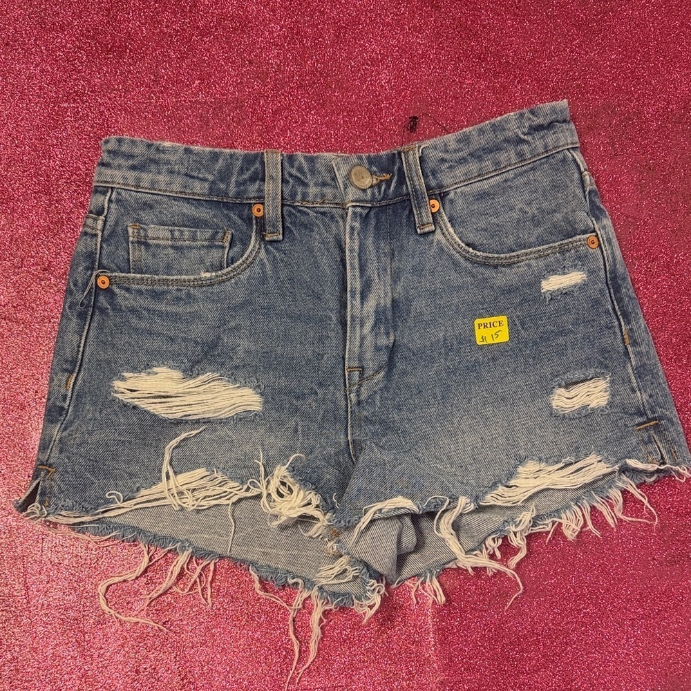 Blank NYC Blue Distressed Jean Shorts - Picture 1 of 5